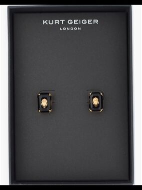 Kurt Geiger Black & Gold Emerald Cut Stud Earrings